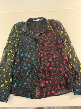 Alice + Olivia Willa sheer blouse multicolored abstract leopard print silk blend